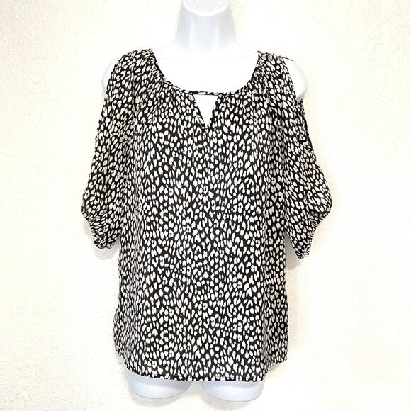 Express Women's Black and White Relaxed Fit Cold Shoulder Blouse Top Size XS/TP - Picture 1 of 9